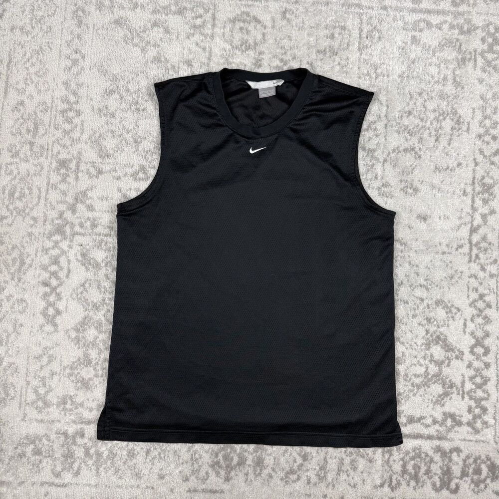 Vintage Nike Center Swoosh Tank Top Black Mesh Jersey Sleeveless Y2K Size Medium
